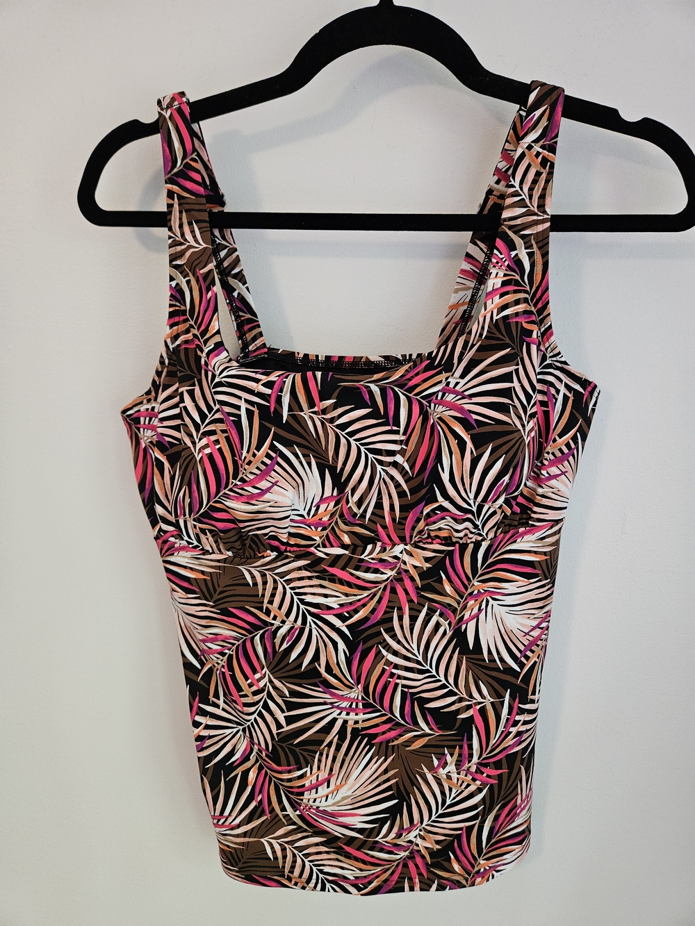 Lands End NWT Square Neck Underwire Tankini Swim Top Topical- Brown/Pink 8DDD